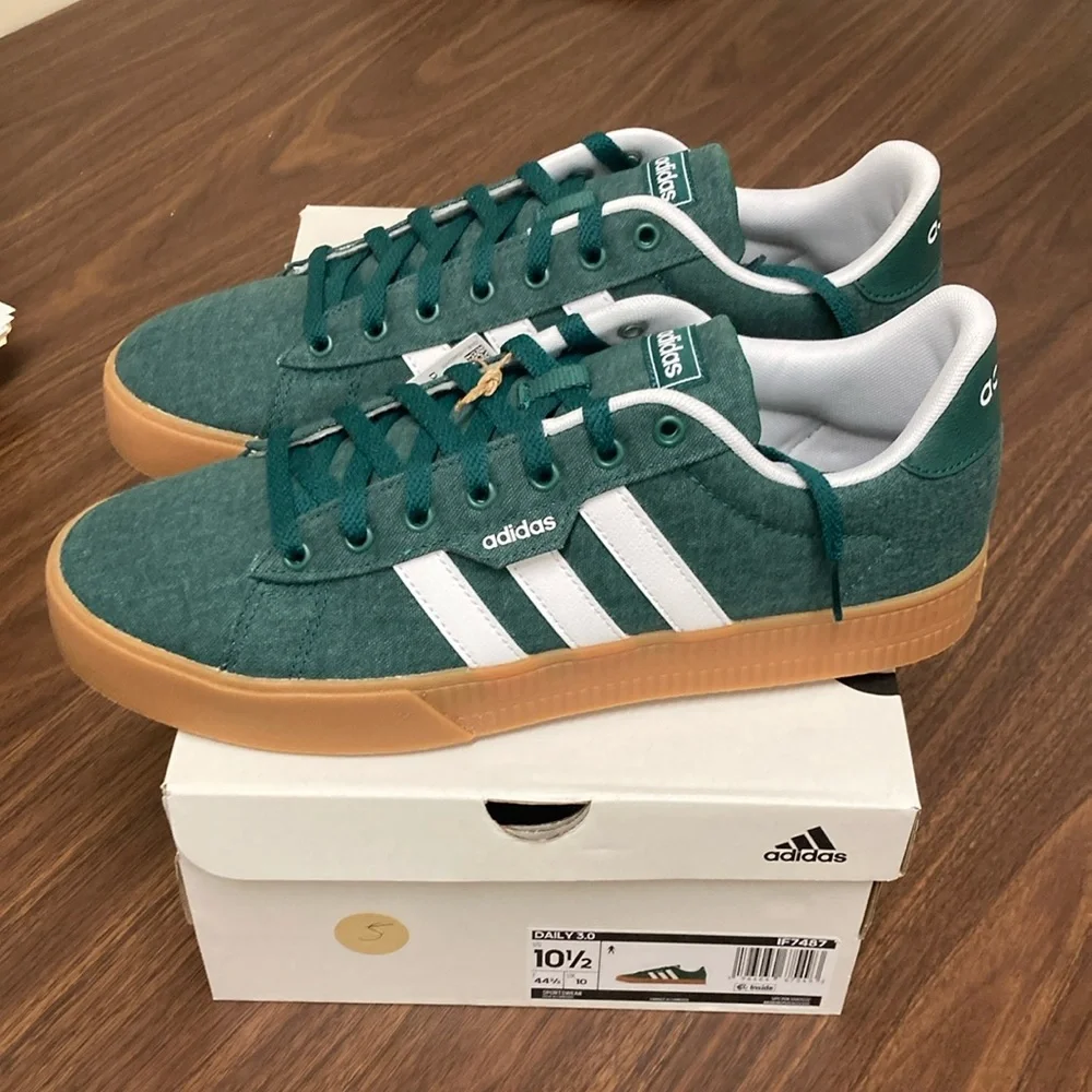 Adidas Green Denim and White Retro Sneakers - Picture 1 of 6